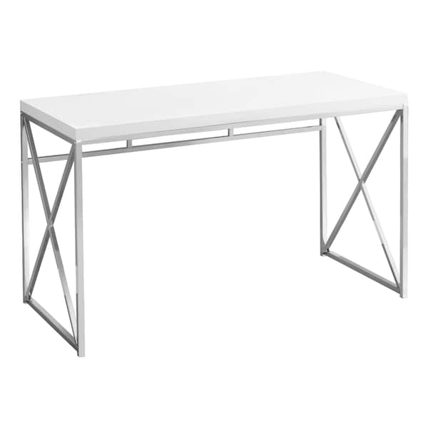 Computer Desk, Home Office, Laptop, Work, Metal, Laminate, Glossy White, Chrome, Contemporary